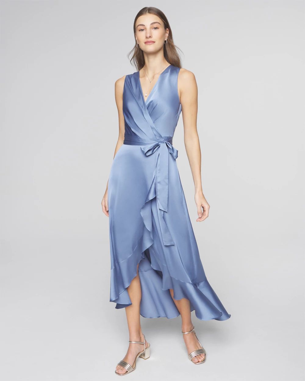 Petite satin wrap dress top